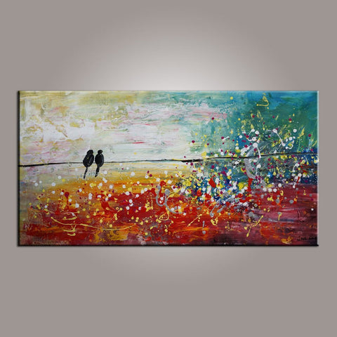 Living Room Wall Art, Canvas Art, Love Birds Painting, Modern Art, Painting for Sale, Contemporary Art, Flower Art, Abstract Art-Silvia Home Craft