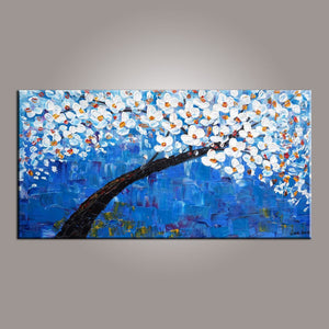 Blue Flower Tree Painting, Canvas Art, Abstract Painting, Painting on Sale, Dining Room Wall Art, Art on Canvas, Modern Art, Contemporary Art-Silvia Home Craft