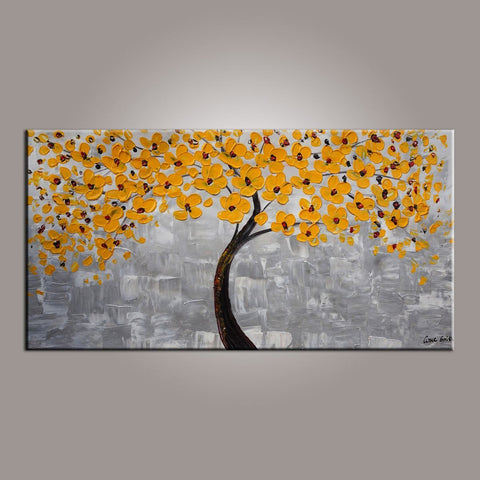 Painting on Sale, Yellow Flower Tree Painting, Tree of Life Abstract Painting, Art on Canvas-Silvia Home Craft