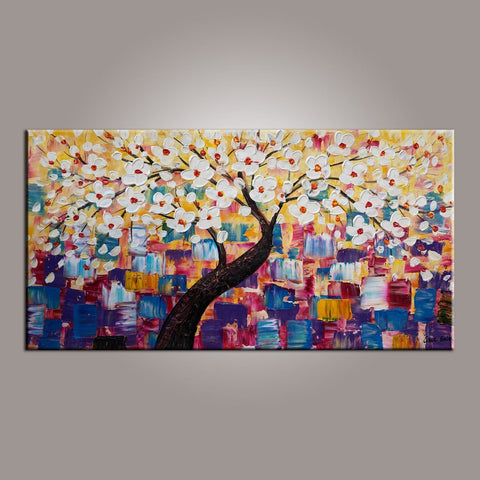 Painting on Sale, Canvas Art, Flower Tree Painting, Abstract Art Painting, Living Room Wall Art, Art on Canvas, Modern Art, Contemporary Art-Silvia Home Craft