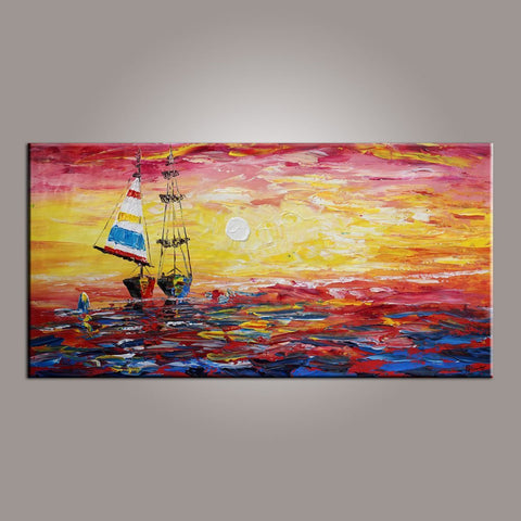 Dining Room Wall Art, Canvas Art, Art for Sale, Contemporary Art, Boat Painting, Modern Art, Art Painting, Abstract Art-Silvia Home Craft