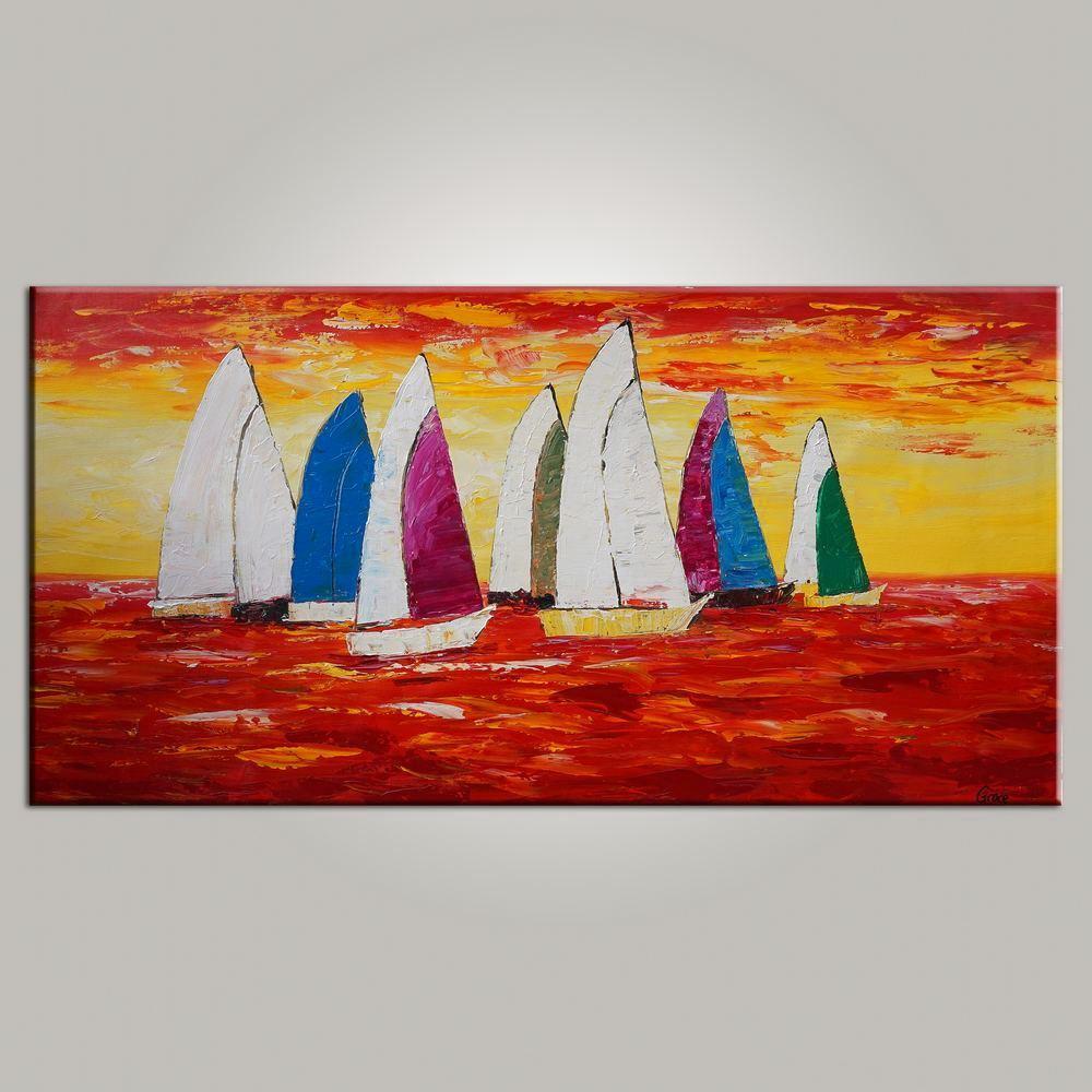 Abstract Art, Painting for Sale, Contemporary Art, Sail Boat Painting, Canvas Art, Living Room Wall Art, Modern Art-Silvia Home Craft