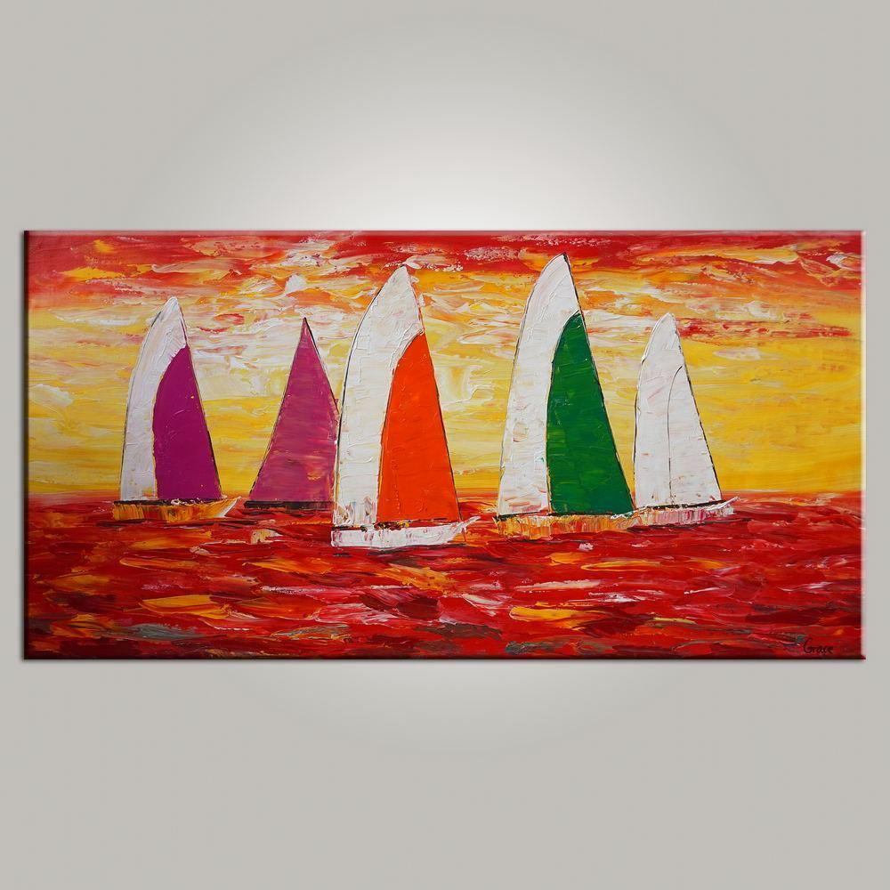 Contemporary Art, Sail Boat Painting, Abstract Art, Painting for Sale, Canvas Art, Living Room Wall Art, Modern Art-Silvia Home Craft