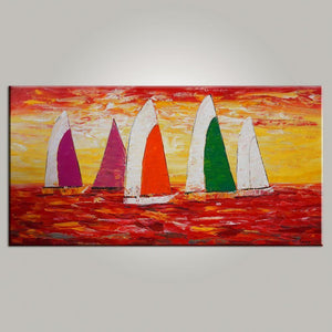 Contemporary Art, Sail Boat Painting, Abstract Art, Painting for Sale, Canvas Art, Living Room Wall Art, Modern Art-Silvia Home Craft