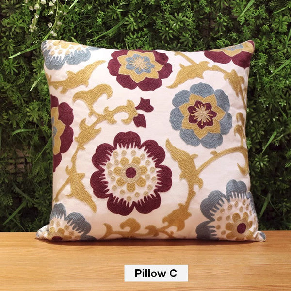 Decorative Sofa Pillows, Cotton Flower Decorative Pillows, Embroider Flower Cotton Pillow Covers, Farmhouse Decorative Throw Pillows for Couch-Silvia Home Craft