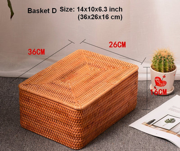 Extra Large Storage Baskets for Clothes, Woven Rectangular Storage Baskets, Storage Basket with Lid, Storage Basket for Living Room-Silvia Home Craft