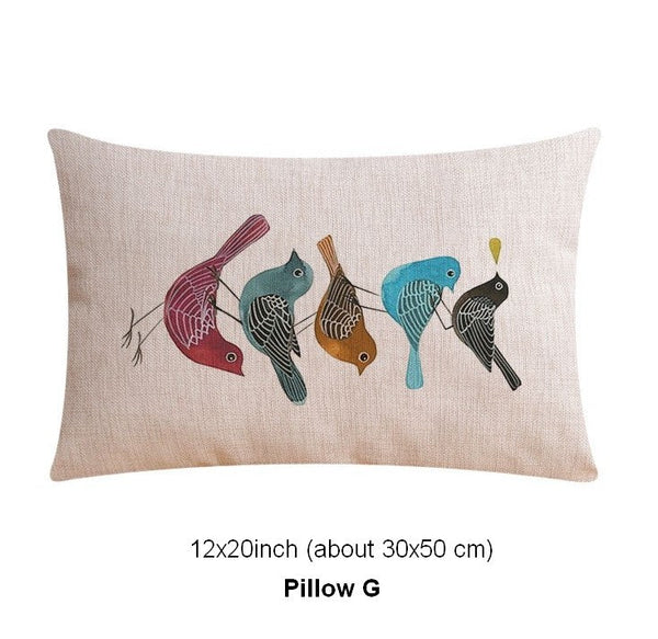 Simple Decorative Pillow Covers, Decorative Sofa Pillows for Living Room, Love Birds Throw Pillows for Couch, Singing Birds Decorative Throw Pillows-Silvia Home Craft