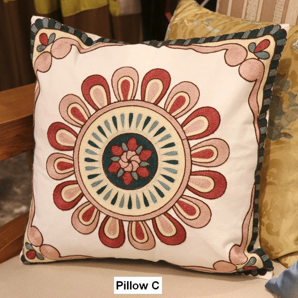 Decorative Throw Pillows for Couch, Embroider Flower Cotton Pillow Covers, Cotton Flower Decorative Pillows, Farmhouse Decorative Sofa Pillows-Silvia Home Craft