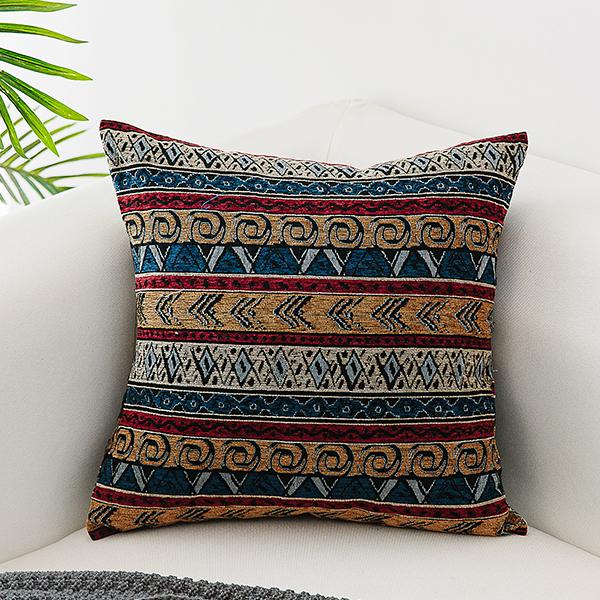 Oriental Throw Pillow for Couch, Bohemian Decorative Sofa Pillows, Geometric Pattern Chenille Throw Pillows-Silvia Home Craft