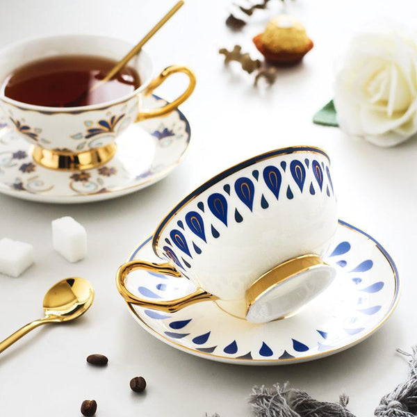 Porcelain Coffee Cups, British Tea Cups, Tea Cups and Saucers, Coffee Cups with Gold Trim and Gift Box, Latte Coffee Cups-Silvia Home Craft