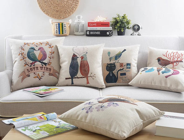 Decorative Sofa Pillows for Children's Room, Love Birds Throw Pillows for Couch, Singing Birds Decorative Throw Pillows, Embroider Decorative Pillow Covers-Silvia Home Craft