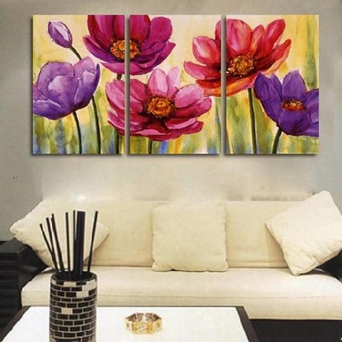 Flower Art, Floral Painting, Canvas Painting, Original Art, Large Painting, Abstract Oil Painting, Living Room Art, Modern Art, 3 Piece Wall Art, Abstract Painting-Silvia Home Craft