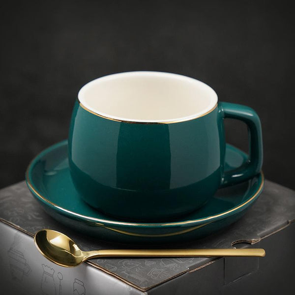 Handmade Black Coffee Cup, Green Coffee Mug, White Coffee Cups, Tea Cup, Ceramic Cup, Round Coffee Cup and Saucer Set-Silvia Home Craft