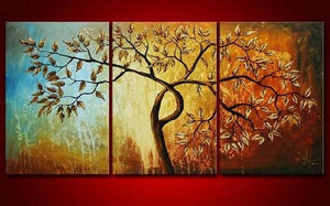 Canvas Painting, Original Art, Abstract Oil Painting, 3 Piece Wall Art, Abstract Painting, Tree of Life Painting-Silvia Home Craft