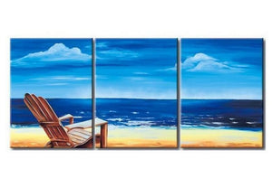 Mediterranean Sea, Seashore Painting, Landscape Painting, Large Painting, Living Room Wall Art, Modern Art, 3 Piece Wall Art, Abstract Painting, Wall Hanging-Silvia Home Craft