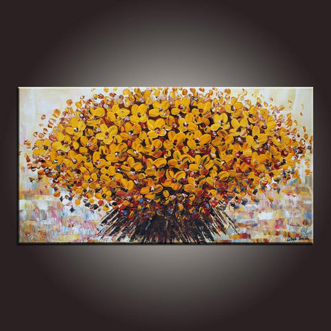 Contemporary Art, Flower Painting, Modern Art, Art on Canvas, Abstract Art Painting, Canvas Wall Art, Dining Room Wall Art, Canvas Art-Silvia Home Craft