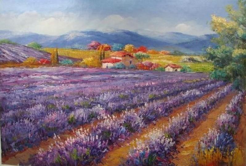 Canvas Painting, Landscape Painting, Lavender Field, Wall Art, Large Painting, Living Room Wall Art, Oil Painting, Canvas Art, Autumn Painting-Silvia Home Craft