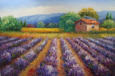 Lavender Field, Canvas Painting, Landscape Painting, Wall Art, Large Painting, Living Room Wall Art, Oil Painting, Canvas Art, Autumn Painting-Silvia Home Craft