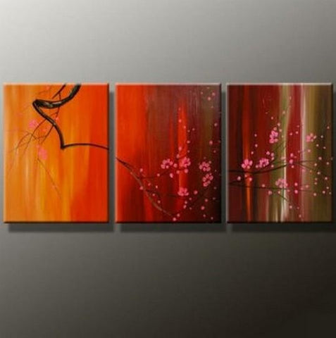 Flower Art, Plum Tree Painting, Canvas Painting, Original Art, Large Painting, 3 Panel Wall Art-Silvia Home Craft