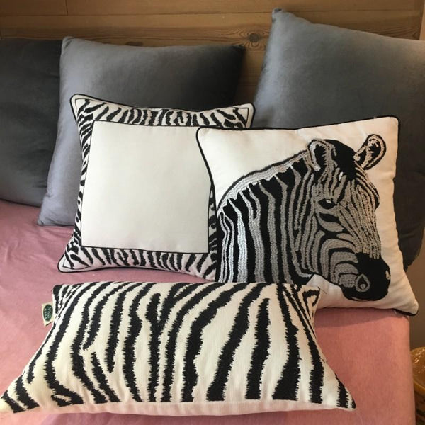 Chenille Zebra Pillow Cover, Decorative Throw Pillow, Modern Sofa Pillows, Decorative Pillows for Car-Silvia Home Craft