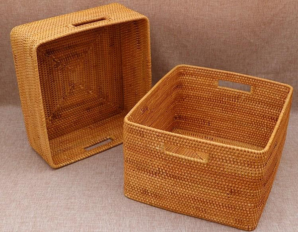Rectangular Storage Basket for Shelves, Rattan Storage Basket for Kitchen, Storage Baskets for Bathroom, Woven Storage Baskets for Clothes-Silvia Home Craft