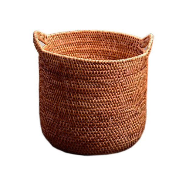 Large Woven Storage Basket with Handle, Large Rattan Basket, Large Round Storage Basket for Bathroom-Silvia Home Craft
