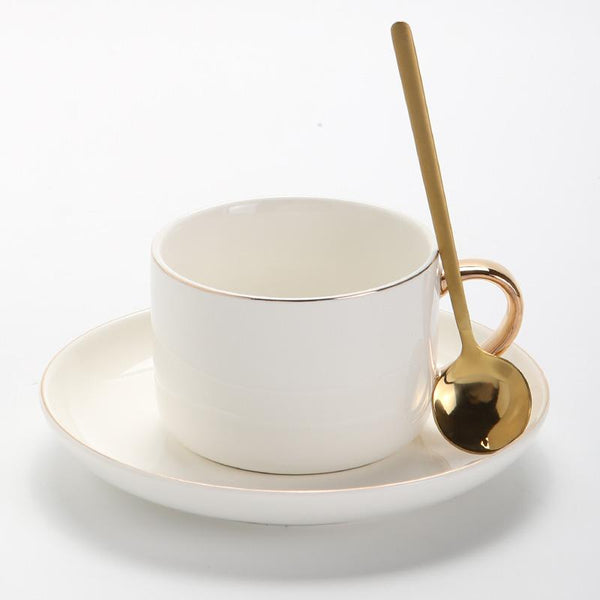 Tea Cup and Saucer Set, Large Ceramic Cup, Simple Coffee Cup and Saucer Set, Black Coffee Cup, Green Teacup, White Coffee Mug-Silvia Home Craft
