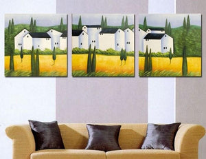 Landscape Painting, Cottage House, Canvas Painting, Wall Art, Large Oil Painting, Living Room Wall Art, Modern Art, 3 Piece Wall Art, Huge Painting-Silvia Home Craft