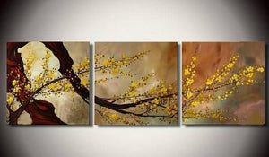 Abstract Art, Plum Tree in Full Bloom, Flower Art, Abstract Painting, Canvas Painting, Wall Art, 3 Piece Wall Art-Silvia Home Craft