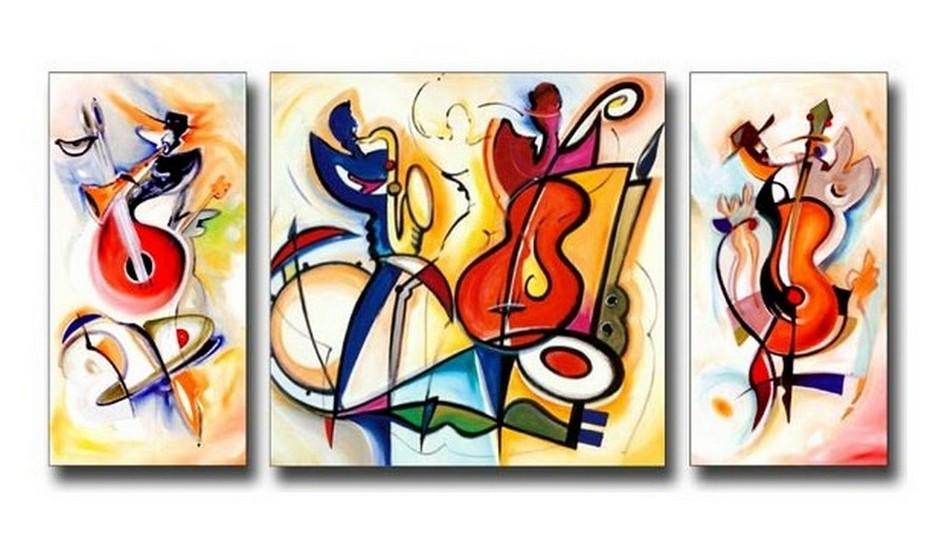 Canvas Painting, Violin Player, Abstract Art, Large Oil Painting, Living Room Wall Art, Contemporary Art, 3 Piece Wall Art, Huge Wall Art-Silvia Home Craft