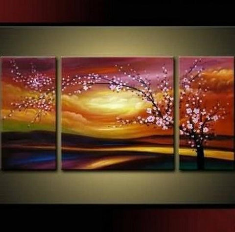 Flower Oil Painting, Plum Tree, Wall Art, Abstract Art, Canvas Painting, Large Oil Painting, Living Room Wall Art, Modern Art, 3 Piece Wall Art, Huge Art-Silvia Home Craft