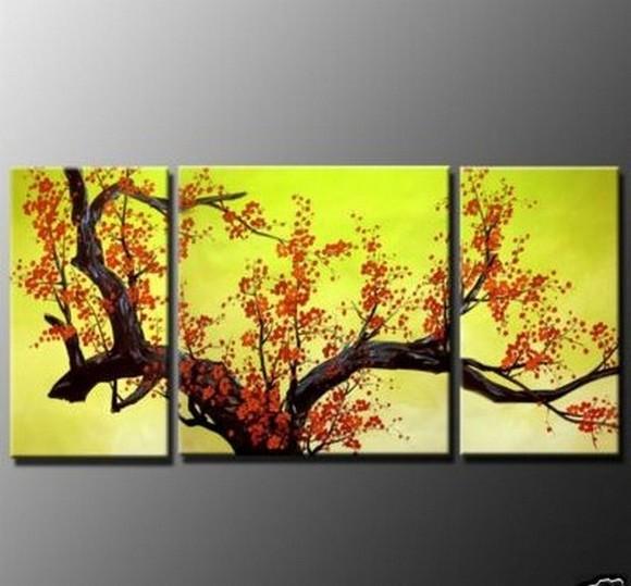 Flower Painting, Plum Tree, Wall Art, Abstract Art, Canvas Painting, Large Oil Painting, Living Room Wall Art, Modern Art, 3 Piece Wall Art, Huge Art-Silvia Home Craft