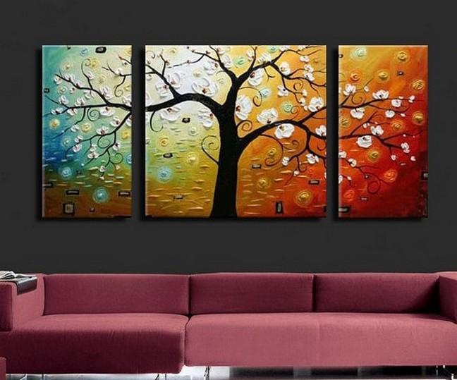 3 Piece Wall Art Paintings, Tree of Life Painting, Canvas Painting for Dining Room, Huge Painting for Sale, Living Room Paintings-Silvia Home Craft