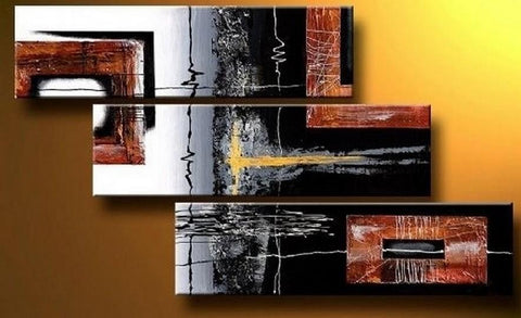 Black Modern Wall Art, Bedroom Wall Art Paintings, Abstract Canvas Painting, Abstract Canvas Art, Acrylic Painting for Sale, 3 Piece Wall Art-Silvia Home Craft