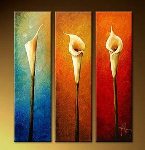 Calla Lily Art, Abstract Art, Flower Art, Bedroom Wall Art, Large Art, Wall Painting, 3 Piece Wall Art, Canvas Art-Silvia Home Craft