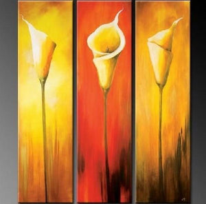 Calla Lily Art, Abstract Flower Painting, Flower Canvas Painting, Bedroom Wall Art Paintings, 3 Piece Wall Art, Dining Room Canvas Art Ideas-Silvia Home Craft