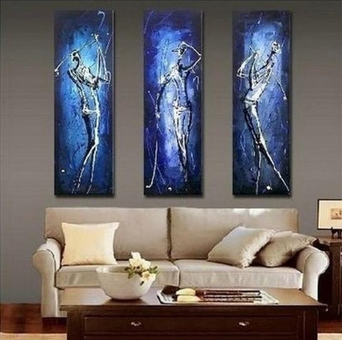 3 Piece Wall Art Painting, Golf Player Painting, Sports Abstract Painting, Bedroom Abstract Painting, Acrylic Canvas Painting for Sale-Silvia Home Craft