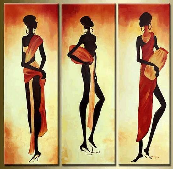 Canvas Painting, Wall Painting, African Woman Painting, Abstract Painting, Acrylic Art, 3 Piece Wall Art, Canvas Art-Silvia Home Craft