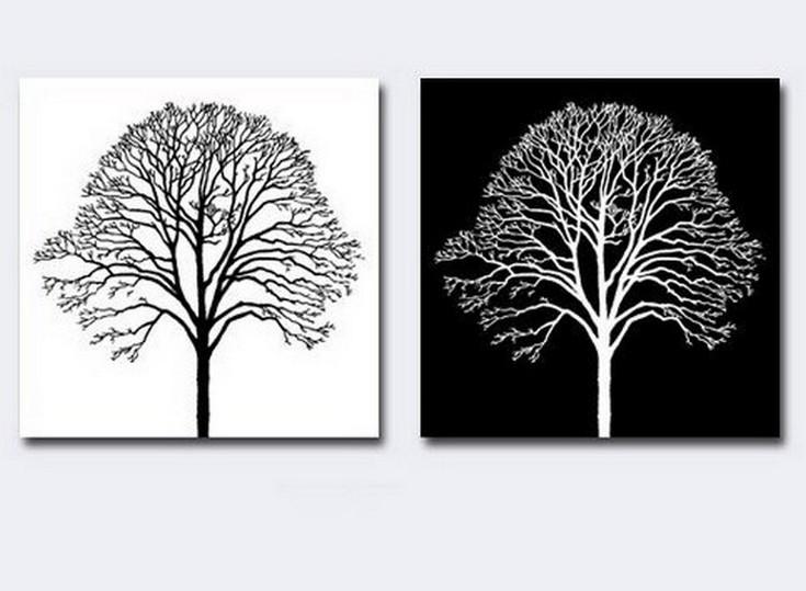 Canvas Painting, Black and White Art, Abstract Painting, Wall Hanging, Tree of Life Art Painting-Silvia Home Craft