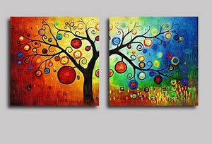 Heavy Texture Art, 3 Piece Abstract Art, Canvas Painting, Colorful Tree Painting, Abstract Painting, Tree of Life Painting-Silvia Home Craft