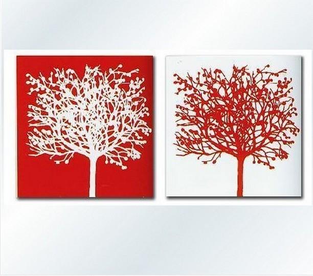 Red and White Art, Abstract Painting, Wall Hanging, Dining Room Wall Art, Modern Art, Hand Painted Art, Large Art, Tree Painting-Silvia Home Craft