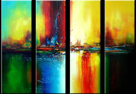 Abstract Wall Art Paintings, Ready to Hang Painting, Modern Wall Art Ideas for Dining Room, Large Canvas Paintings, 4 Piece Wall Art Paintings-Silvia Home Craft