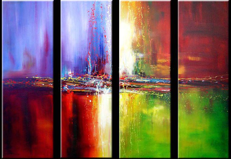 Simple Modern Art, Abstract Wall Art Paintings, Ready to Hang, Bedroom Wall Paintings, Simple Canvas Painting, Abstract Painting for Sale, 4 Piece Wall Art-Silvia Home Craft
