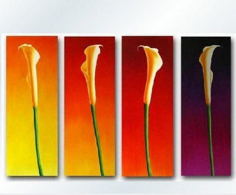 Flower Acrylic Art, Calla Lily Painting, Large Canvas Art for Bedroom, Flower Canvas Painting, 4 Piece Wall Art, Ready to Hang Paintings-Silvia Home Craft