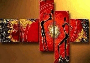 Red Abstract Art, Canvas Painting, Huge Wall Art, Acrylic Art, 5 Piece Wall Painting, Canvas Painting, Hand Painted Art, Group Painting-Silvia Home Craft