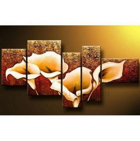 Abstract Painting, Calla Lily Painting, Canvas Art Painting, Large Wall Art, Huge Wall Art, Acrylic Art, 5 Piece Wall Painting, Canvas Painting, Hand Painted Art-Silvia Home Craft