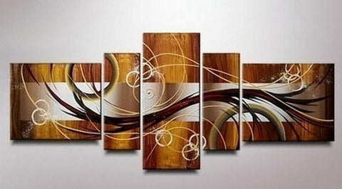 Abstract Lines Art, Canvas Art Painting, Huge Wall Art, Acrylic Art, 5 Piece Wall Painting, Canvas Painting, Hand Painted Art-Silvia Home Craft