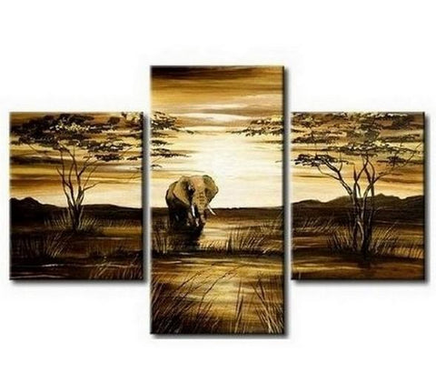 Canvas Art, Home Art Decor, African Art Painting, Dining Room Wall Art, Art on Canvas, Modern Art, Landscape Painting-Silvia Home Craft