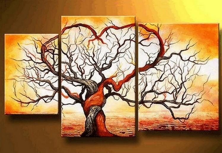 Love Tree Painting, Acrylic Painting for Living Room, 3 Piece Canvas Painting, Tree of Life Painting, Hand Painted Canvas Art-Silvia Home Craft