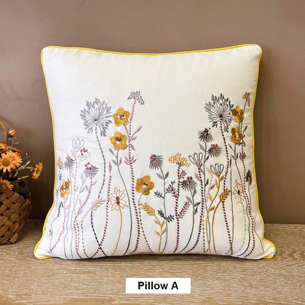 Simple Decorative Throw Pillows for Couch, Spring Flower Decorative Throw Pillows, Embroider Flower Cotton Pillow Covers, Farmhouse Sofa Decorative Pillows-Silvia Home Craft